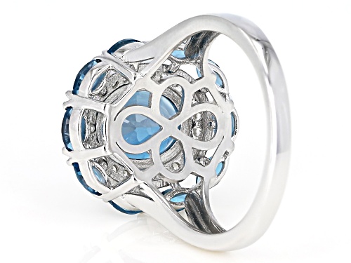 3.61ctw Oval & Marquise London Blue Topaz With .20ctw White Zircon Rhodium Over Silver Ring - Size 9