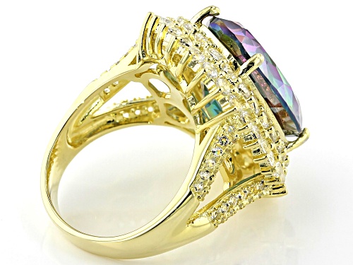 9.54ct oval rainbow quartz with 2.51ctw round white topaz 18k yellow gold over sterling silver ring - Size 6