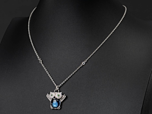 Judith Ripka Lab Blue Quartz, Chrome, Onyx, Hematine, & Bella Luce® Rhodium Over Silver Necklace - Size 18