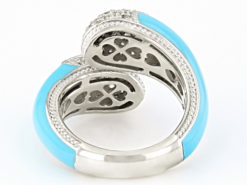 Judith Ripka Bella Luce® Diamond Simulant & Turquoise Color Enamel Rhodium Over Silver Bypass Ring - Size 10
