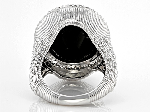 Judith Ripka Black Onyx & 0.71ctw Bella Luce® Diamond Simulant Rhodium Over Silver Aurora Ring - Size 9