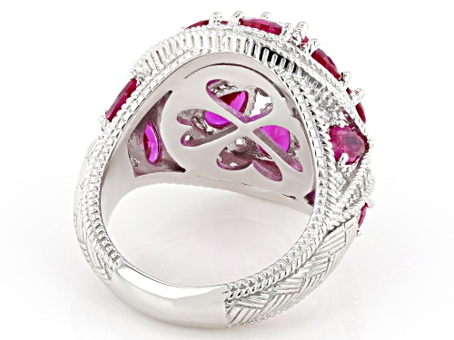 Judith Ripka 12.76ctw Lab Ruby With 1.22ctw White Bella Luce® Rhodium Over Silver Celebration Ring - Size 8