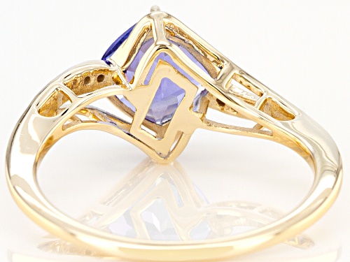 1.44ct Cushion Blue Tanzanite With 0.01ctw Round White Diamond 10K Yellow Gold Ring - Size 10