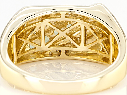 0.25ctw Round Moldavite And 0.06ctw Round White Diamond 10K Yellow Gold Men's Ring - Size 11