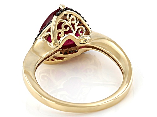 3.68ct Trillion Mahaleo® Ruby With .18ctw  Champagne Diamond 10K Yellow Gold Ring - Size 8