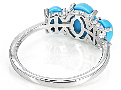 8x6mm and 6x4mm Oval Sleeping Beauty Turquoise Rhodium Over Sterling Silver 3-Stone Ring - Size 6