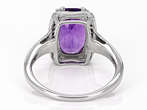 3.25ct Rectangular Cushion Lavender Amethyst With .12ctw White Zircon Rhodium Over Silver Ring - Size 8