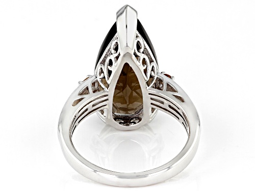 7.65ct Pear Shape Smoky Quartz With .08ctw Andalusite Rhodium Over Sterling Silver Ring - Size 7