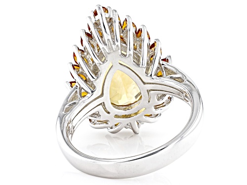2.55ct Pear Shape Citrine With 1.14ctw Mixed Shape Madeira Citrine Rhodium Over Sterling Silver Ring - Size 7