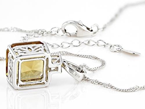 6.71ctw Square Octagonal Asscher cut & Square Champagne Quartz Rhodium Over Silver Pendant Chain