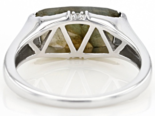 13x7mm Labradorite With .01ctw White Zircon Rhodium Over Sterling Silver Ring - Size 6