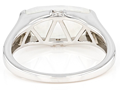 13x7mm Rainbow Moonstone With .01ctw White Zircon Rhodium Over Sterling Silver Ring - Size 7