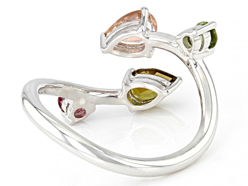 .90ctw Mixed Shape Multi-Tourmaline Rhodium Over Sterling Silver Bypass Ring - Size 7