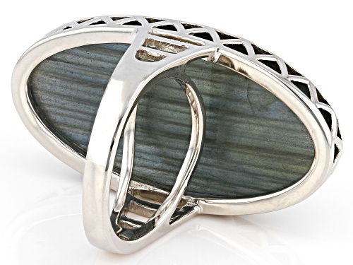 35x18mm Oval Cabochon Labradorite Rhodium Over Sterling Silver Ring - Size 6