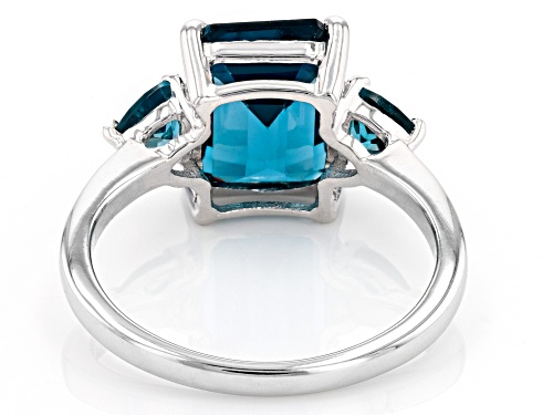 3.60ct Rectangular Octagonal & 0.50ctw Trillion Lab Created Teal Spinel Rhodium Over Silver Ring - Size 9