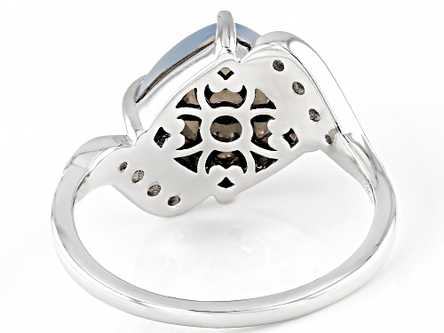 Square Cushion Blue Aurora Moonstone with 0.24ctw White Zircon Rhodium Over Sterling Silver Ring - Size 8