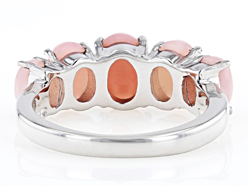 Oval Pink Opal Rhodium Over Sterling Silver 5-Stone Ring - Size 9