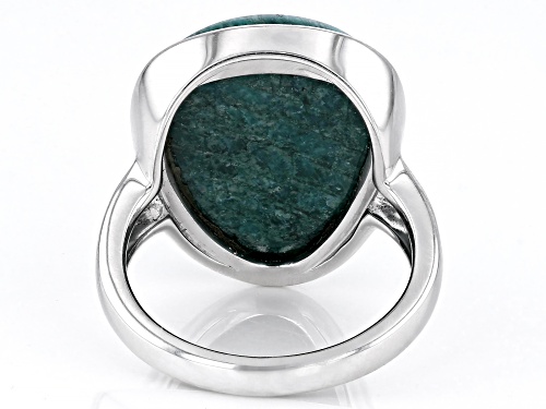 19x15mm Pear Shape Cabochon Amazonite Rhodium Over Sterling Silver Ring - Size 6