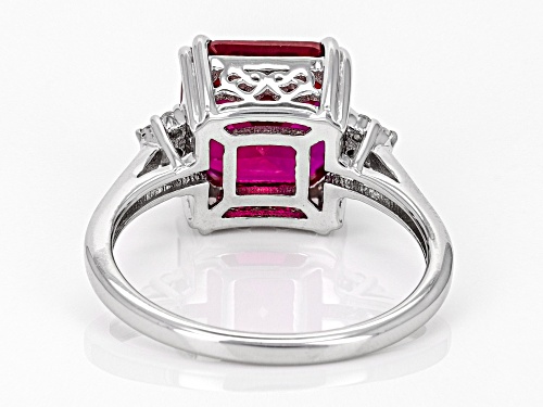 5.27ctw Asscher Cut Lab Created Ruby with 0.06ctw White Zircon Rhodium Over Sterling Silver Ring - Size 6