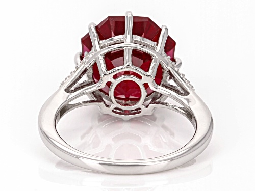 8.50ct Ferris Wheel Cut Lab Created Ruby with 0.08ctw White Zircon Rhodium Over Sterling Silver Ring - Size 6