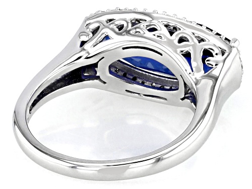 5.30ct Lab Created Sapphire with 0.21ctw White Zircon Rhodium Over Sterling Silver Ring - Size 6