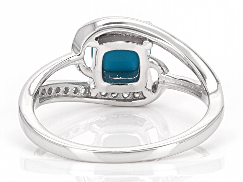 6mm Sleeping Beauty Turquoise with 0.14ctw White Zircon Rhodium Over Sterling Silver Ring - Size 7