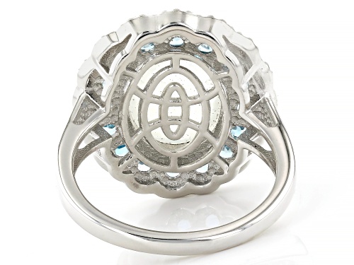 12x10mm Rainbow Moonstone with 1.22ctw Swiss Blue Topaz Rhodium Over Sterling Silver Ring - Size 8