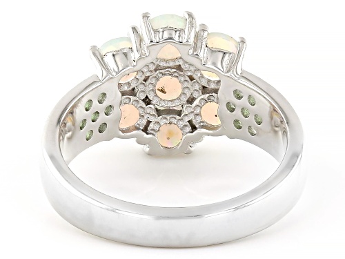 0.95ctw Round Ethiopian Opal With 0.35ctw Round Tsavorite Rhodium Over Sterling Silver Ring - Size 6