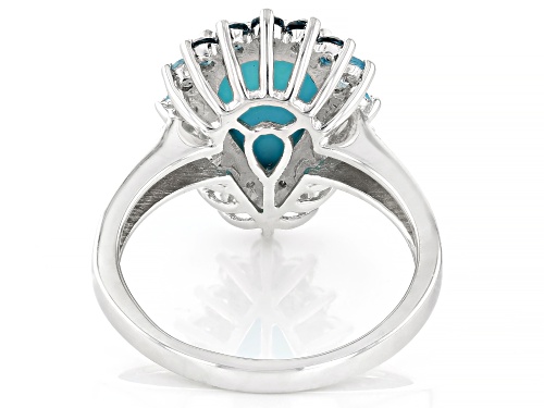 12x8mm Sleeping Beauty Turquoise With 0.80ctw Blue & White Topaz Rhodium Over Sterling Silver Ring - Size 10