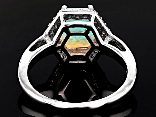 1.16ct Ethiopian Opal with 0.18ctw White Zircon Rhodium Over Sterling Silver Ring - Size 8