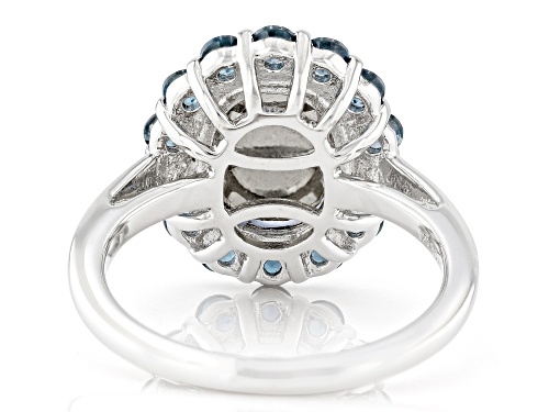 10x8mm Aurora Moonstone With 0.88ctw London Blue Topaz Rhodium Over Sterling Silver Ring - Size 7