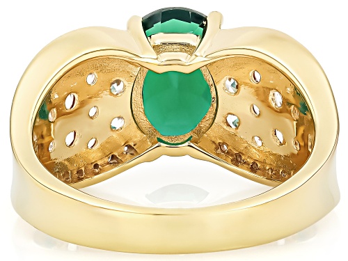Lab Created Emerald Oval 10x8mm and White Zircon 18K Yellow Gold Over Sterling Silver Ring 2.42ctw - Size 9