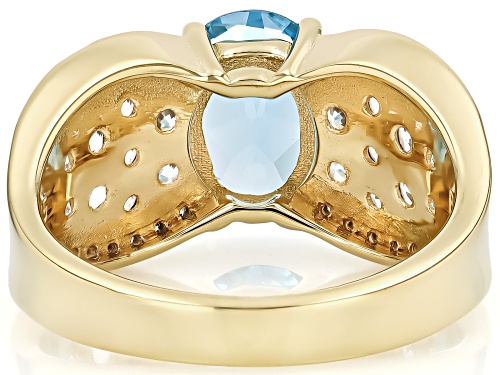 Swiss Blue Topaz Oval 10x8mm and White Zircon 18K Yellow Gold Over Sterling Silver Ring 4.29Ctw - Size 9