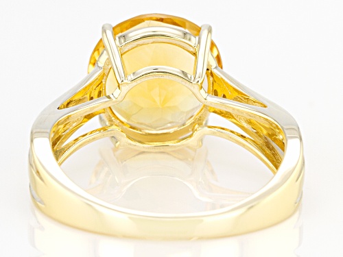 4.25ct Round Golden Citrine Solitaire With .06ctw Round White Diamond Accent 10k Yellow Gold Ring - Size 7