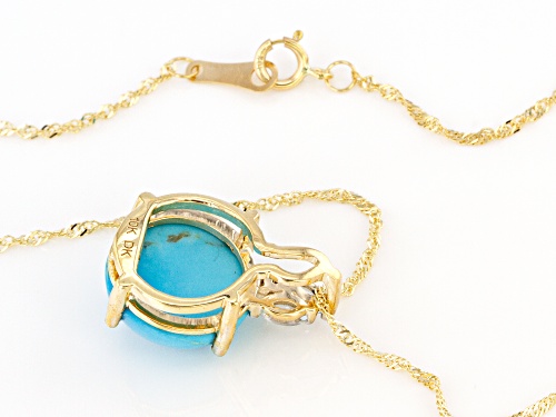 12mm Cabochon Sleeping Beauty Turquoise With 0.23ctw White Zircon 10k Yellow Gold Pendant With Chain