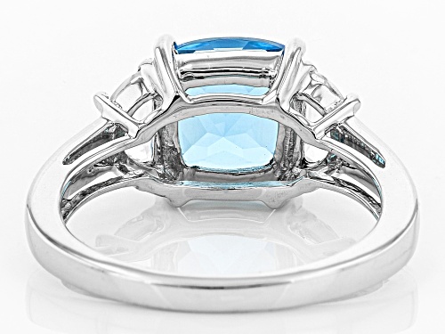 3.75ct Square Cushion Swiss Blue Topaz & .75ctw Crescent White Topaz Rhodium Over Silver Ring - Size 12