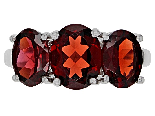 4.43ctw Oval Garnet sterling silver 3-stone ring - Size 5