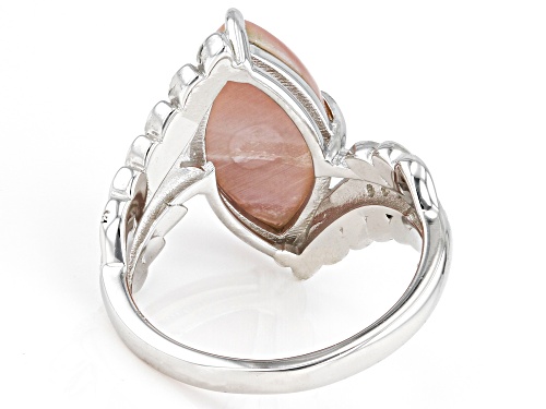 Pink Mother-Of-Pearl With 0.09ctw White Zircon Rhodium Over Sterling Silver Ring - Size 6