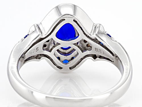 1.00ctw Lab Created Blue Spinel and 0.05ctw White Zircon Rhodium Over Sterling Silver Ring - Size 10