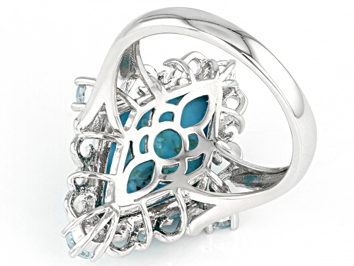 20x12mm Turquoise With 0.22ctw Round Glacier Topaz(TM) Rhodium Over Sterling Silver Ring - Size 7