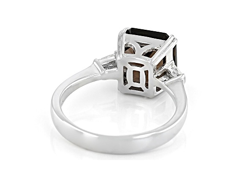 2.50ct Asscher Cut Smoky Quartz And 0.25ctw White Zircon Rhodium Over Sterling Silver Ring - Size 8