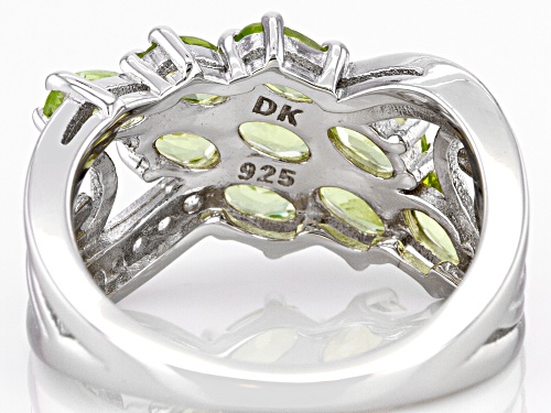 1.76ctw Oval Manchurian Peridot™ With .18ctw White Zircon Rhodium Over Sterling Silver Ring - Size 7
