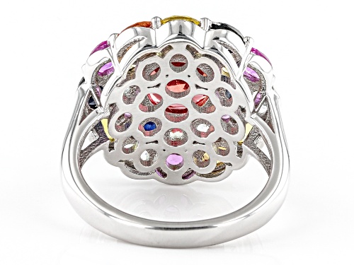 4.65ctw Multi Color Lab Created Sapphire Rhodium Over Sterling Silver Flower Ring - Size 8