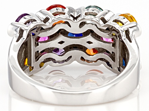 3.00ctw Round Multi Color Lab Created Sapphire Rhodium Over Sterling Silver Ring. - Size 7