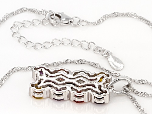 2.45ctw Lab Created Multi Color Sapphire Rhodium Over Sterling Silver Pendant With Chain