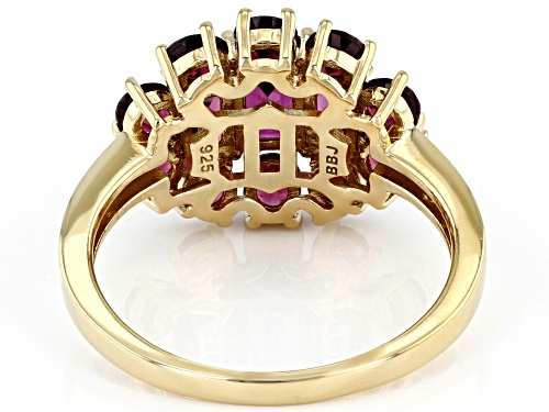 2.55ctw Mixed Shape Raspberry Color Rhodolite Garnet 18k Yellow Gold Over Silver Ring - Size 7