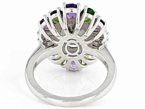 5.02ctw Mystic Fire(R) Topaz, Amethyst, Chrome Diposide, White Topaz Rhodium Over Silver Ring - Size 7