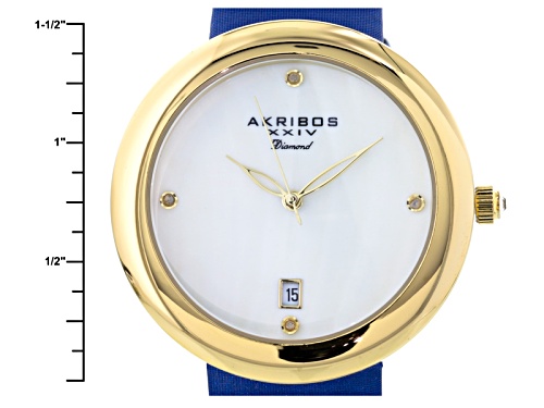 Akribos Ladies Gold Tone Blue Strap Watch And Jewelry Box Set
