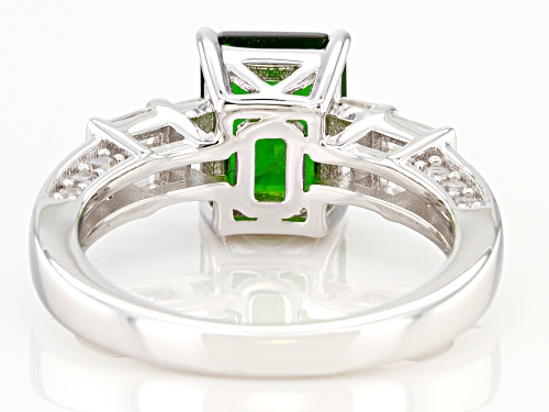 1.90CT CHROME DIOPSIDE WITH .98CTW WHITE ZIRCON RHODIUM OVER STERLING SILVER RING - Size 9