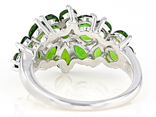 2.84ctw Pear Shape and Round Russian Chrome Diopside Rhodium Over Sterling Silver Ring - Size 9